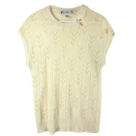 Chaus Womens Sleeveless Yellow Sweater Medium Lace Neck Vintage Preppy Knit - Picture 1 of 7